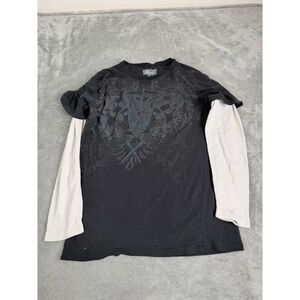 Vintage Y2K MMA Elite Skull Thermal Long Sleeve T Shirt Men's Size Large Black